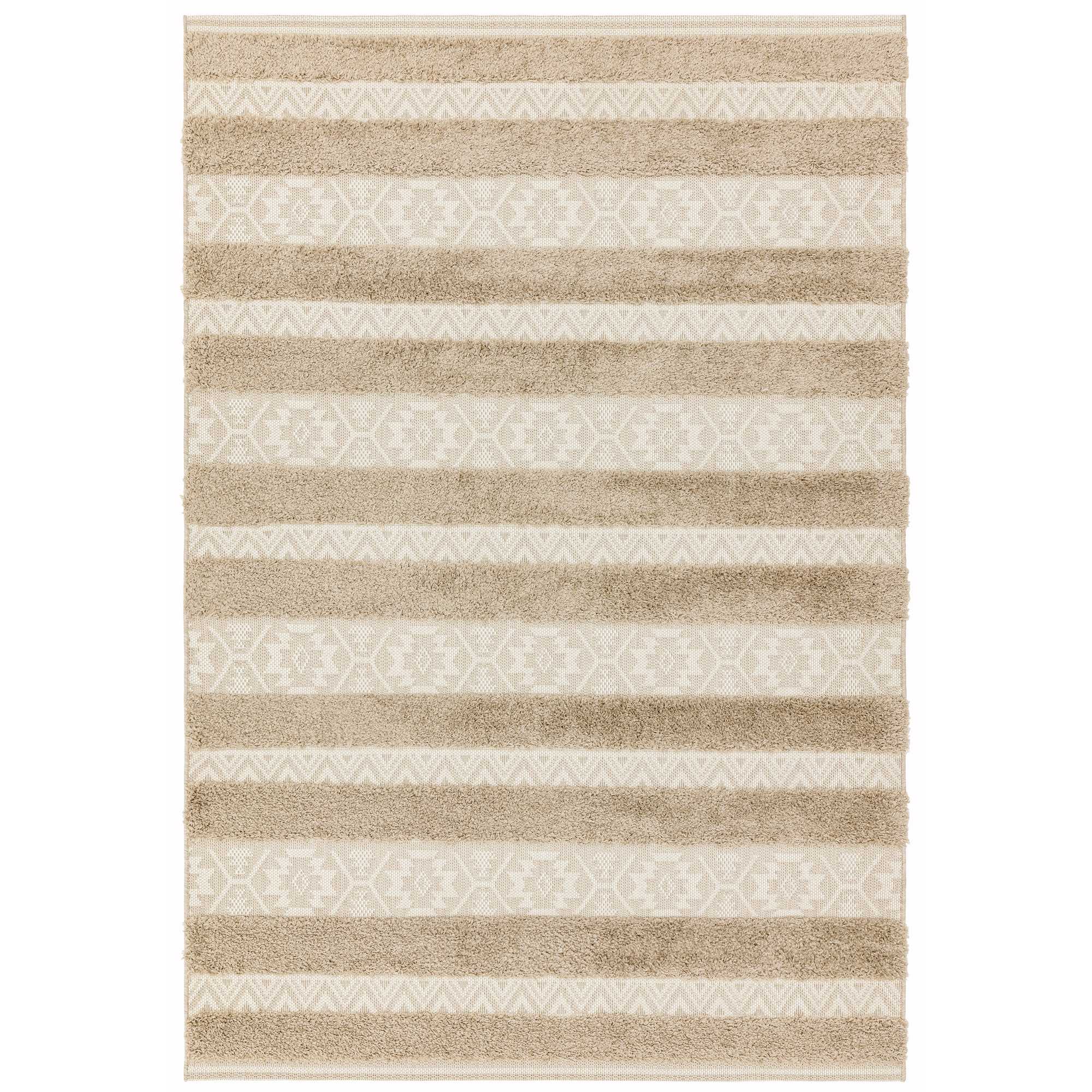 Monty Stripe Geometric Outdoor Rugs In Mn04 Natural Cream